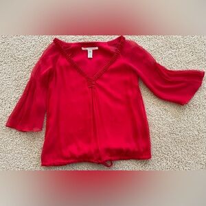 Diane Von Furstenburg silk red top with tie and flowy sleeves